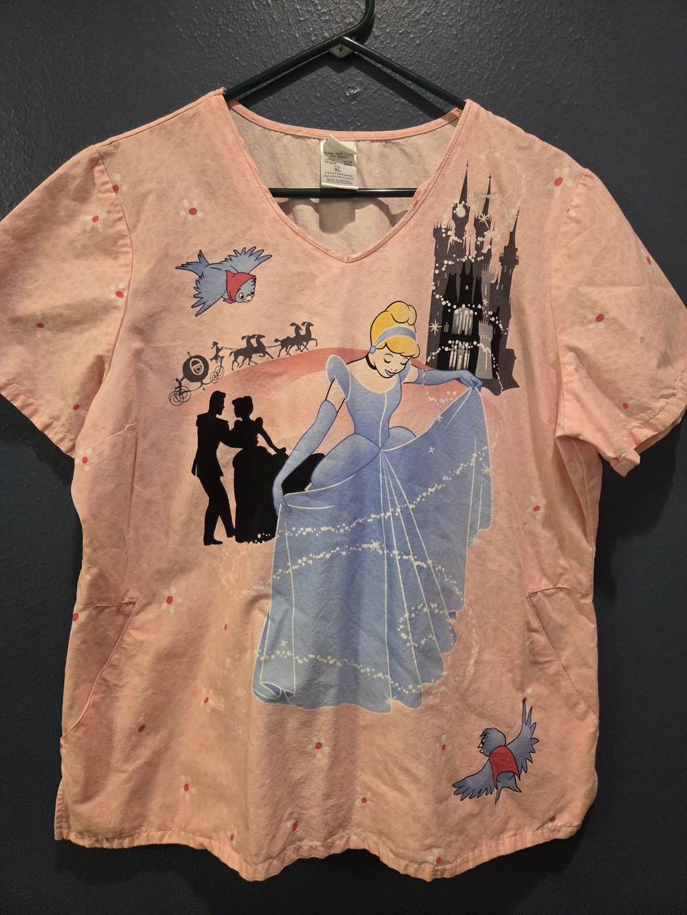 Disney Cinderella Princess Pink  Scrub Top Womens XL